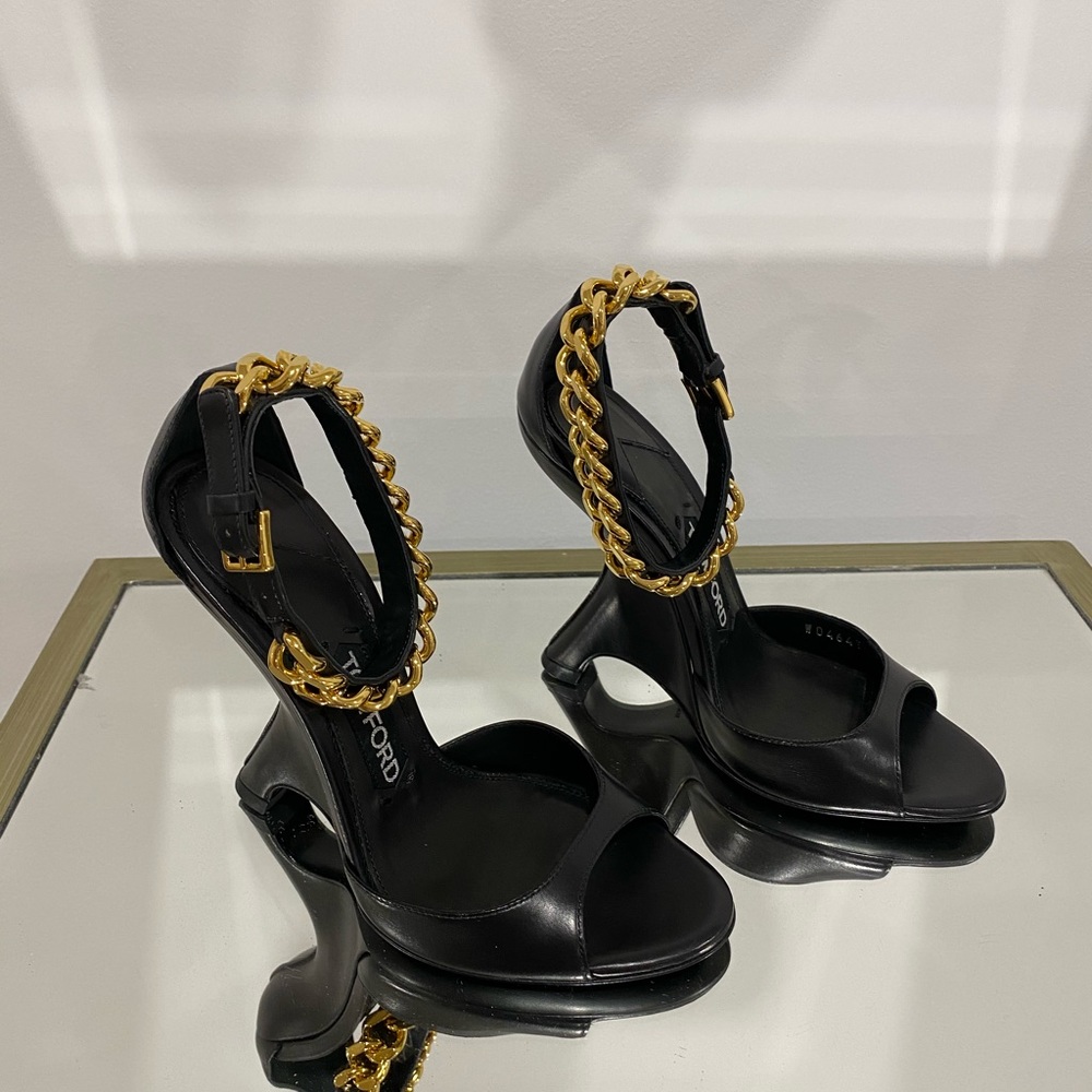 BNIB TOM FORD GOLD CHAIN WEDGE SANDALS 36.5 $1450